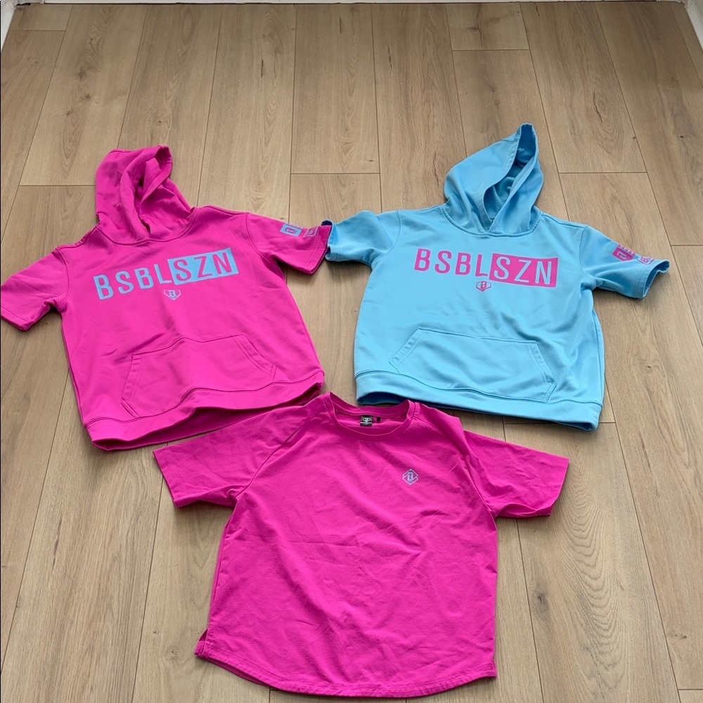 Baseball lifestyle 101 - two short sleeve sweatshirt and one shirt.